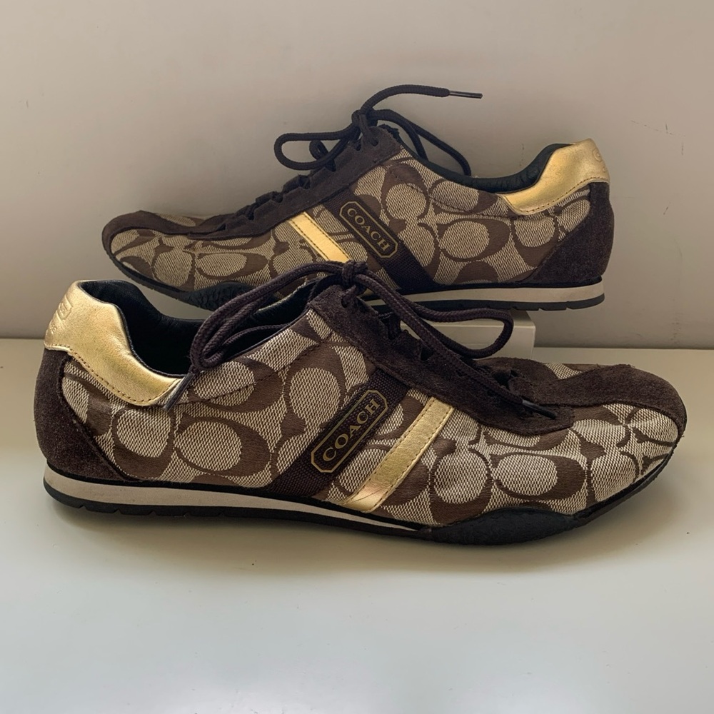 COACH size 8.5 Katelyn brown/bronze suede lace-up sneakers